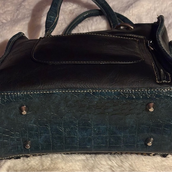 Montana West Blue Satchel with Studded Design - Picture 3 of 9